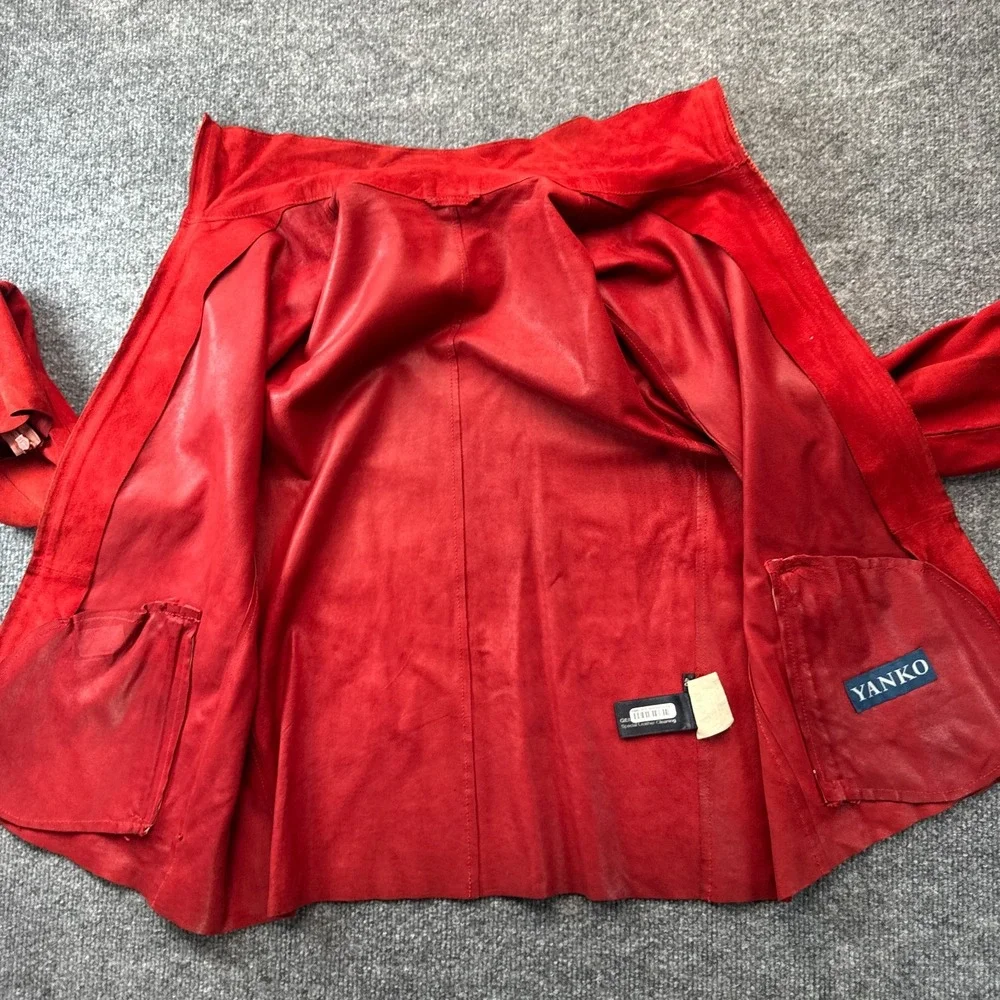 YANKO Suede Leather Moto Jacket Womens 40 Red Long Sleeve Full Zip Outerwear